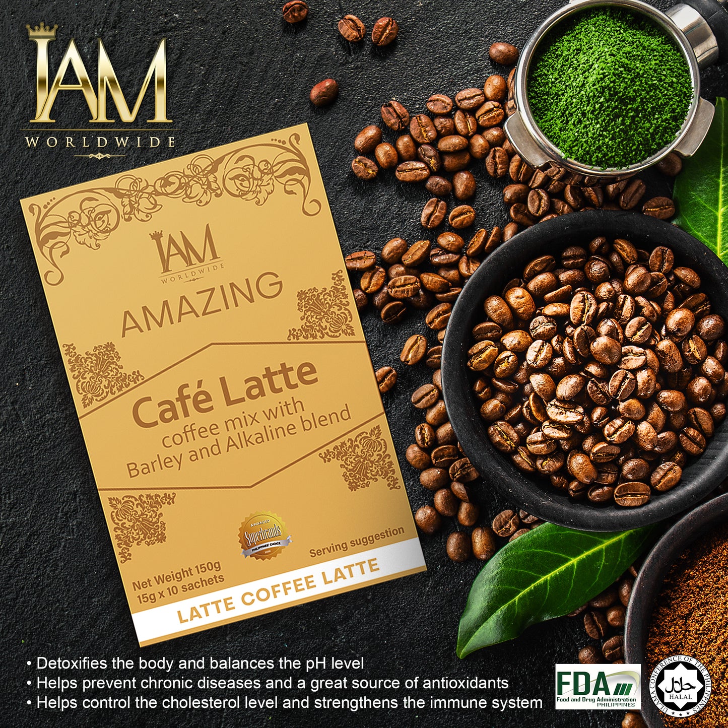 Amazing Coffee Latte with Barley and Alkaline | 1 Box | 10 Sachets | Free Shipping