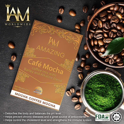 Amazing Coffee Mocha with Barley and Alkaline | 1 Box | 10 Sachets | Free Shipping