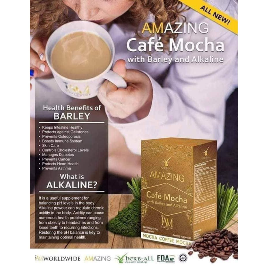 Amazing Coffee Mocha with Barley and Alkaline | 1 Box | 10 Sachets | Free Shipping